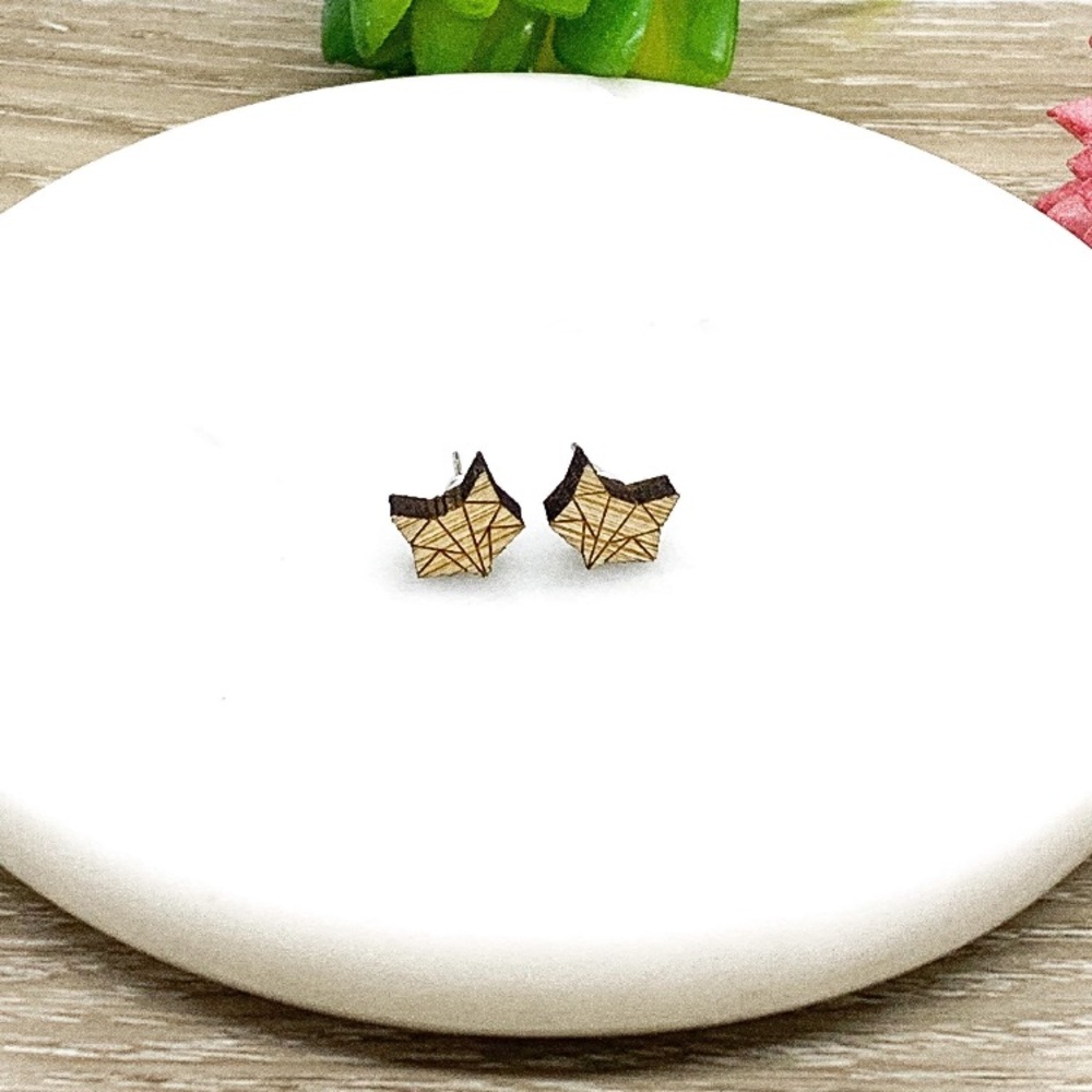 🎉 New Wood Origami Fox Stainless Steel Earrings - Picture 6 of 7
